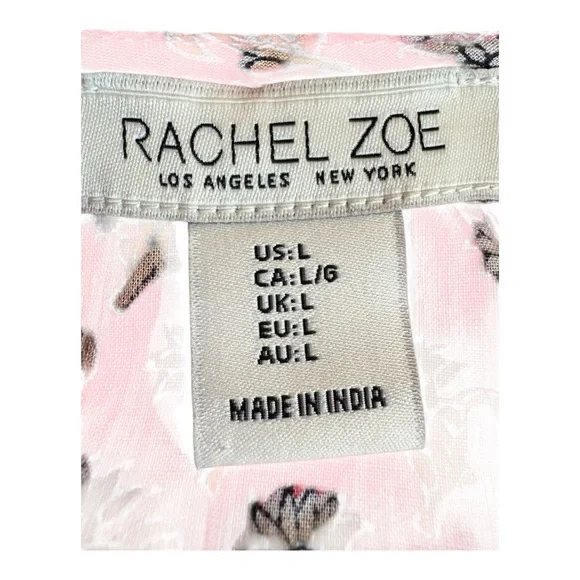 Rachel Zoe pink and white floral print top with bell sleeves size L - Picture 6 of 6